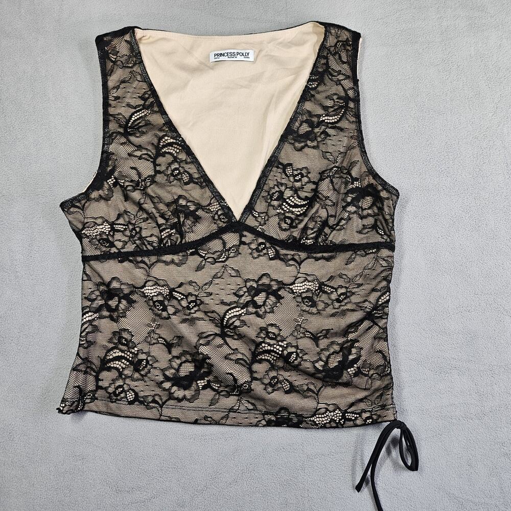 Princess Polly Black Lace Overlay Nude Tank Top